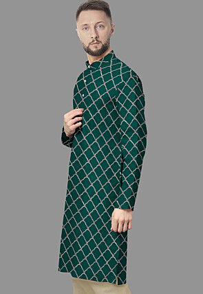 Embroidered Georgette Kurta in Dark Green