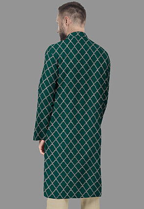 Embroidered Georgette Kurta in Dark Green