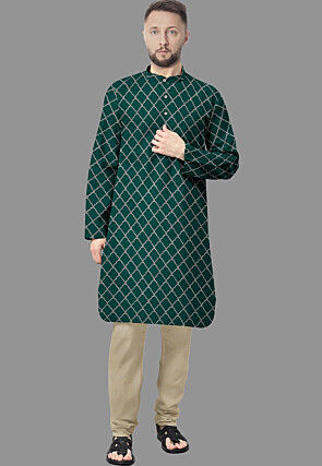 Embroidered Georgette Kurta in Dark Green