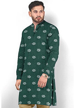Embroidered Georgette Kurta in Dark Green