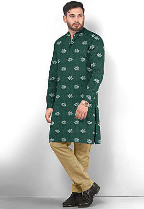 Embroidered Georgette Kurta in Dark Green