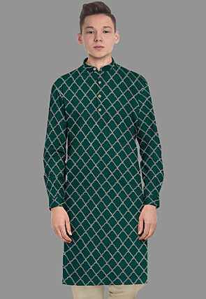 Embroidered Georgette Kurta in Dark Green