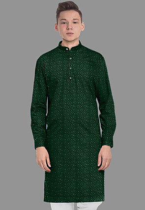 Embroidered Georgette Kurta in Dark Green