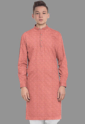 Embroidered Georgette Kurta in Dark Peach