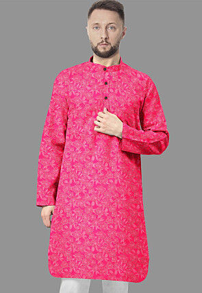 Embroidered Georgette Kurta in Fuchsia