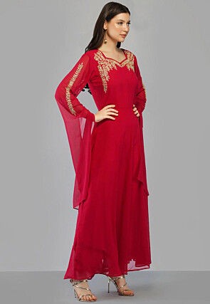 Embroidered Georgette Kurta in Fuchsia