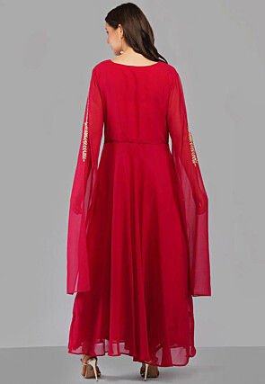 Embroidered Georgette Kurta in Fuchsia