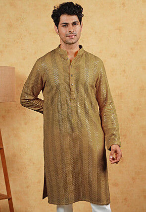 Embroidered Georgette Kurta in Golden