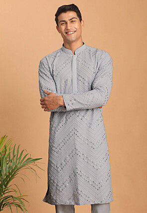 Embroidered Georgette Kurta in Grey