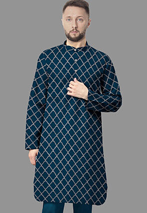 Embroidered Georgette Kurta in Indigo Blue