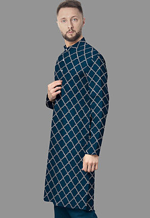 Embroidered Georgette Kurta in Indigo Blue