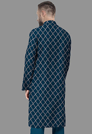 Embroidered Georgette Kurta in Indigo Blue