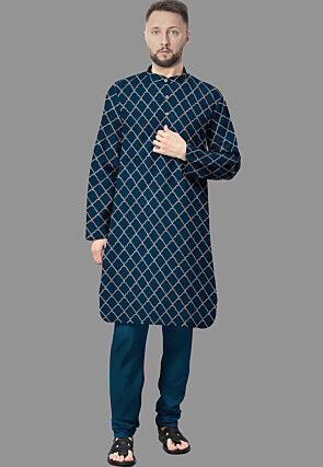 Embroidered Georgette Kurta in Indigo Blue