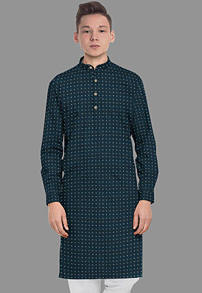 Embroidered Georgette Kurta in Indigo Blue