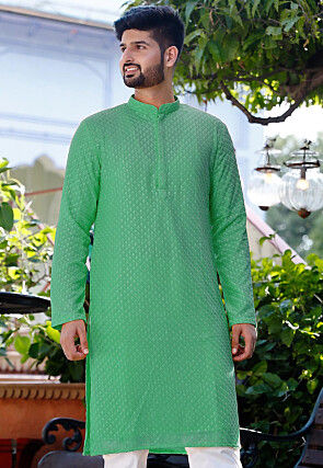 Embroidered Georgette Kurta in Light Green