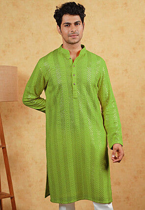 Embroidered Georgette Kurta in Light Green