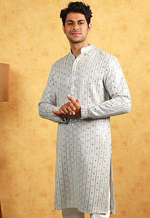 Embroidered Georgette Kurta in Light Grey