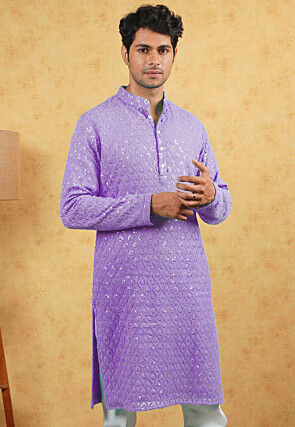 Embroidered Georgette Kurta in Light Purple