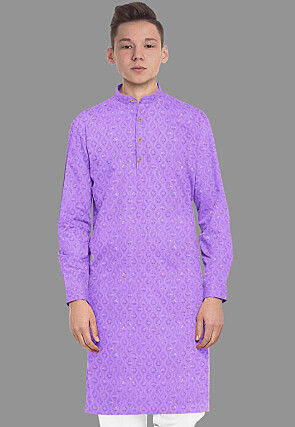 Embroidered Georgette Kurta in Light Purple