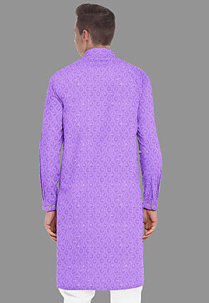 Embroidered Georgette Kurta in Light Purple