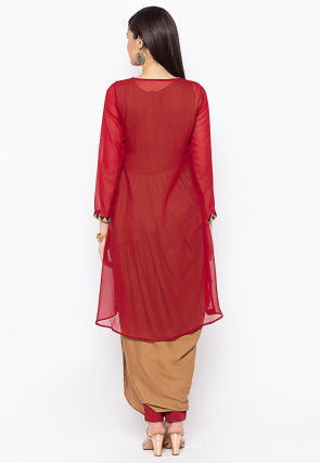 Embroidered Georgette Kurta in Maroon and Beige