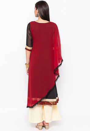 Embroidered Georgette Kurta in Maroon and Black