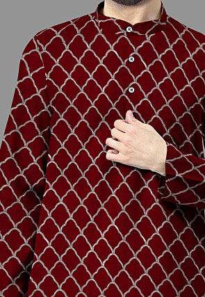 Embroidered Georgette Kurta in Maroon