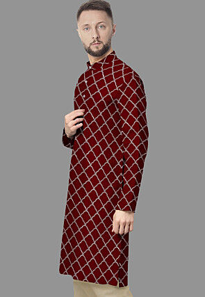 Embroidered Georgette Kurta in Maroon