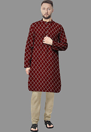 Embroidered Georgette Kurta in Maroon