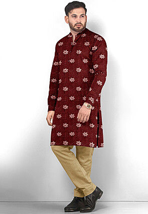 Embroidered Georgette Kurta in Maroon