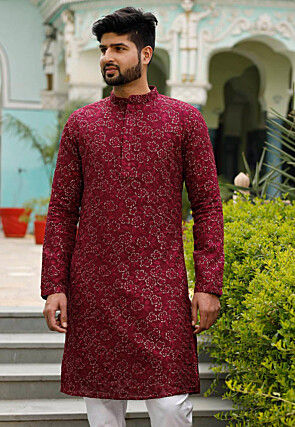 Embroidered Georgette Kurta in Maroon