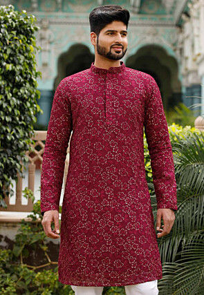 Embroidered Georgette Kurta in Maroon