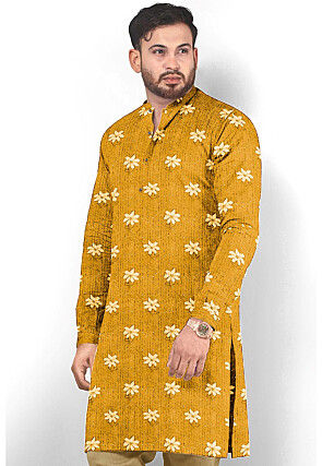 Embroidered Georgette Kurta in Mustard