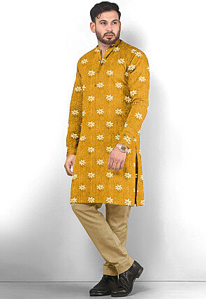 Embroidered Georgette Kurta in Mustard