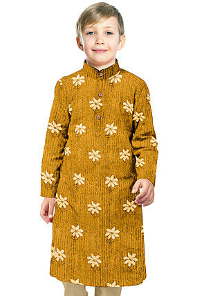 Embroidered Georgette Kurta in Mustard