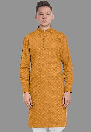 Embroidered Georgette Kurta in Mustard