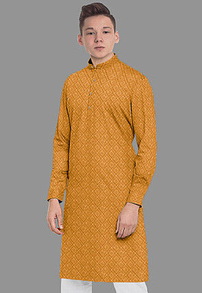 Embroidered Georgette Kurta in Mustard