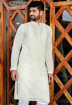 Embroidered Georgette Kurta in Off White