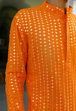 Embroidered Georgette Kurta in Orange