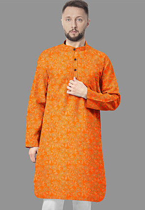 Embroidered Georgette Kurta in Orange
