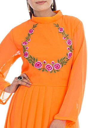 Embroidered Georgette Kurta in Orange