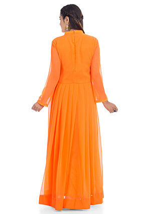 Embroidered Georgette Kurta in Orange