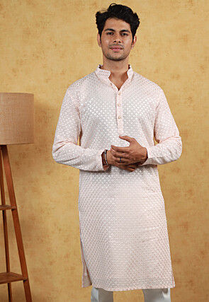 Embroidered Georgette Kurta in Pastel Peach