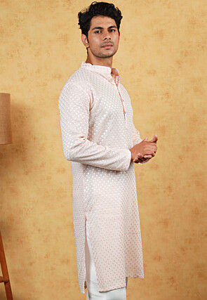 Embroidered Georgette Kurta in Pastel Peach