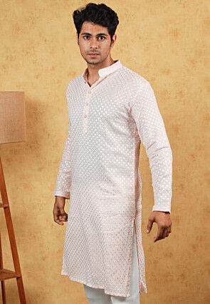 Embroidered Georgette Kurta in Pastel Peach