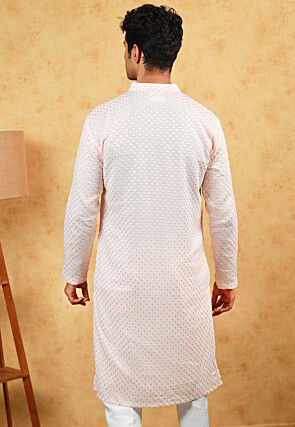 Embroidered Georgette Kurta in Pastel Peach