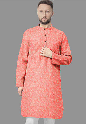 Embroidered Georgette Kurta in Peach