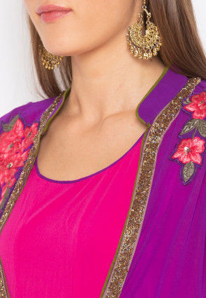Embroidered Georgette Kurta in Pink and Purple