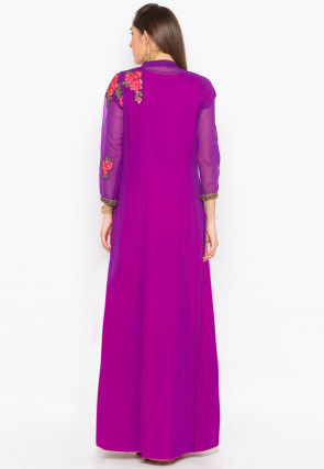 Embroidered Georgette Kurta in Pink and Purple