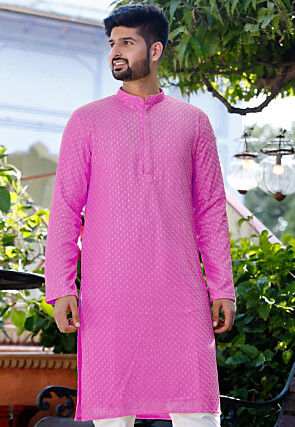 Embroidered Georgette Kurta in Pink